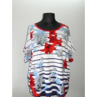 Bluzka oversize w marynarskie paski i kwiaty - biodra 138cm